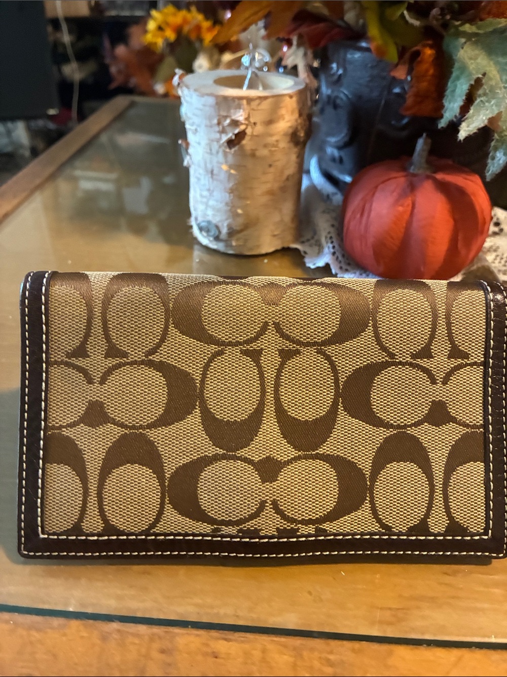 Coach Brown Signature Canvas Wallet with Dark Trim